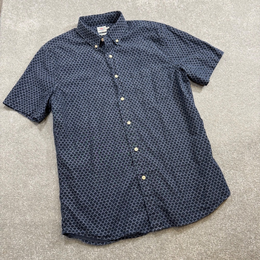 Faherty Organic Cotton Indigo Dye Short Sleeve Button Down Shirt Mens M Coastal